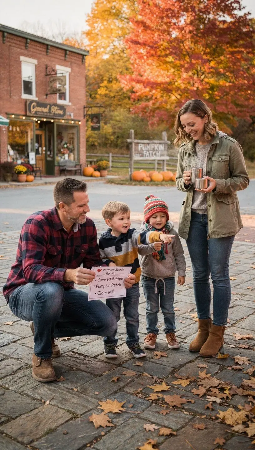 Pojazd na drodze w otoczeniu kolorowych jesiennych liści.